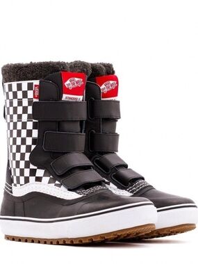 Vans Standard V MTE Black & White Checker Boots with Red Logo
